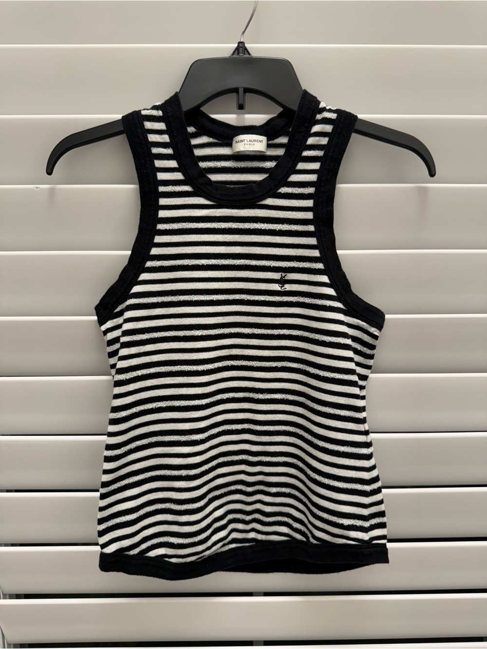 Saint Laurent Black and White Striped Sleeveless Knit Top, Cassandre Tank Top XS - Picture 2 of 5